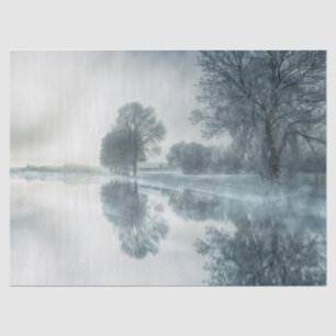Papier Mousseline Belle nature hivernale Arbres Lac Fog