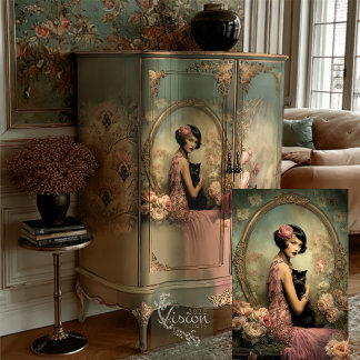 Papier Mousseline  Belle Noir Flapper Pink Rose Black Cat Gold