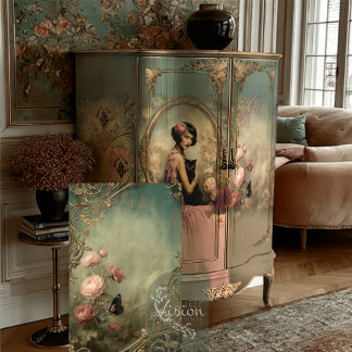 Papier Mousseline Belle Noir Gold Scroll Pink Rose Butterfly