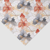 Papier Mousseline Belle Pêche Bleu Floral (Détail)