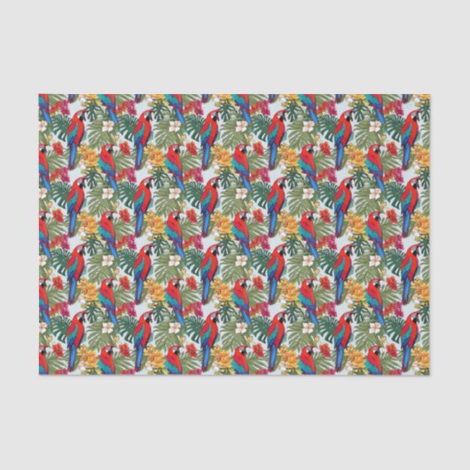 Papier Mousseline Belle plage perroquet motif tropical (Recto)
