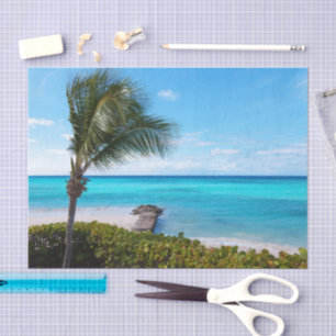 Papier Mousseline Belle plage tropicale aux palmiers venteux