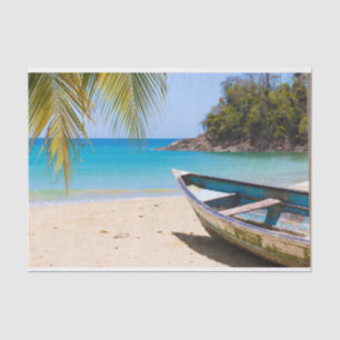 Papier Mousseline Belle plage tropicale avec bateau à rames
