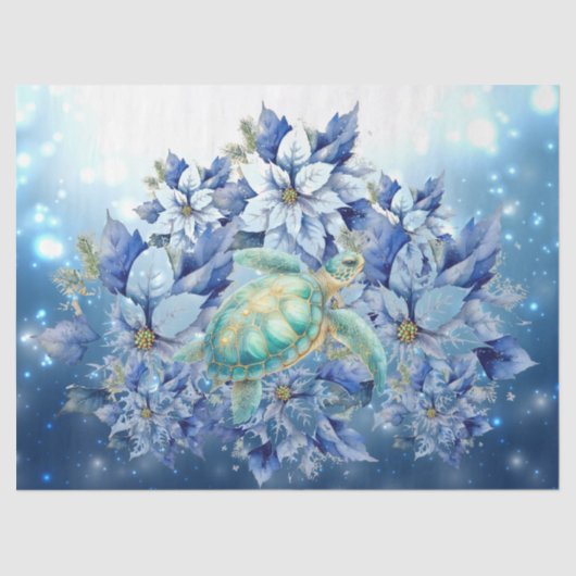Papier Mousseline Belle Poinsettias Bleues & Découpage de tortue de (Recto)