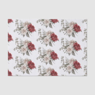 Papier Mousseline Belle Roses blanches et rouges à motifs floraux