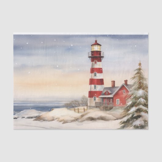 Papier Mousseline Belle scène phare d'hiver Noël (Recto)