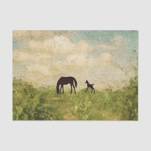 Papier Mousseline Belle Silhouette Mare et Foal Horse (Recto)