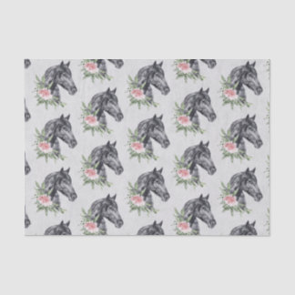 Papier Mousseline Belle tête de cheval noir Portrait d'aquarelle