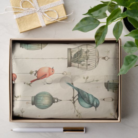 Papier Mousseline Belles cages d'oiseaux Rétro Découpage (Cadeau)