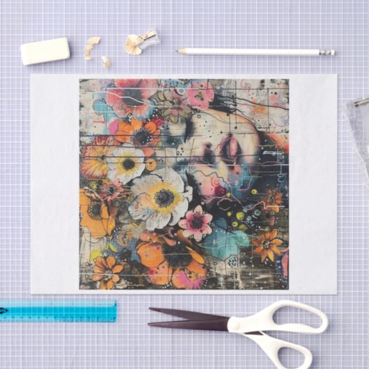 Papier Mousseline Belles Fleurs3 (Artisanat)