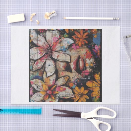 Papier Mousseline Belles Fleurs5 (Artisanat)