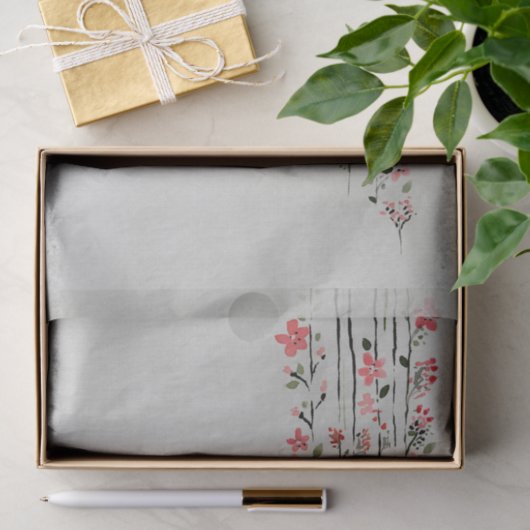 Papier Mousseline Belles fleurs rouges en cascade (Cadeau)