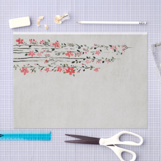Papier Mousseline Belles fleurs rouges en cascade (Artisanat)