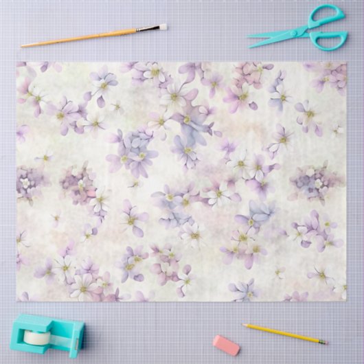 Papier Mousseline Belles fleurs violettes (Artisanat)