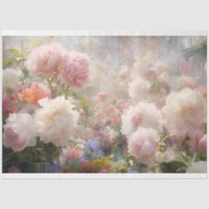 Papier Mousseline Belles pivoines blanches et roses Peinture à l'aqu
