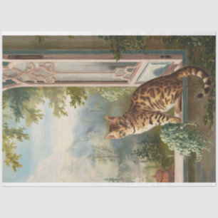 Papier Mousseline Bengale Chat dans une fenêtre Peinture Vintage Déc