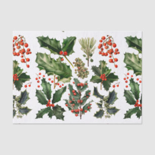 Papier Mousseline Berries de Noël Holly Feuilles. Berries de Noël