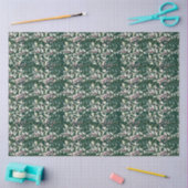 Papier Mousseline Berries et feuillages roses Holly sur vert foncé (Artisanat)