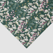 Papier Mousseline Berries et feuillages roses Holly sur vert foncé (Détail)