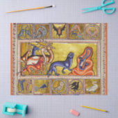 PAPIER MOUSSELINE BESTIAIRE MÉDIÉVAL, CERFS, CHÈVRE, PANTHÈRE DE CAM (Artisanat)
