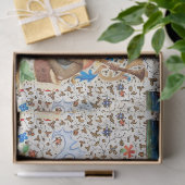 Papier Mousseline BESTIAIRE MÉDIÉVAL JOUER INSTRUMENTS MUSICAUX Bleu (Cadeau)