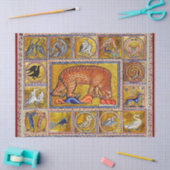 PAPIER MOUSSELINE BESTIAIRE MÉDIÉVAL, OURS, ANIMAUX FORESTIERS (Artisanat)