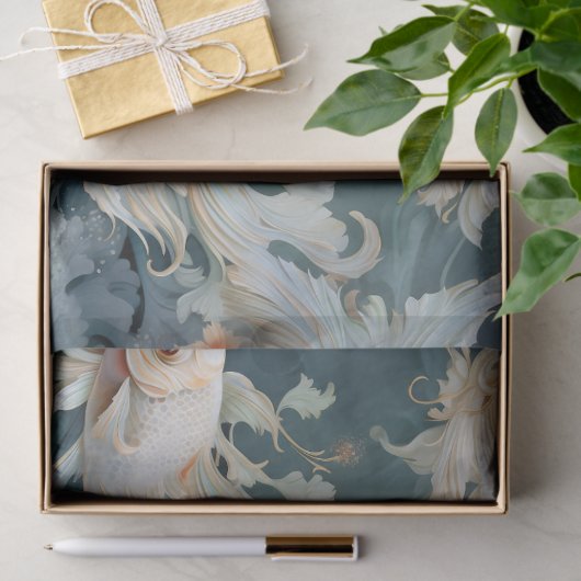 Papier Mousseline Bêta poisson bleu blanc (Cadeau)