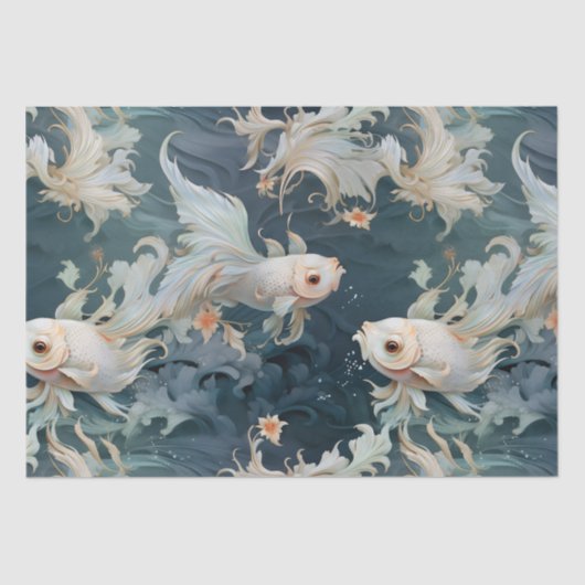 Papier Mousseline Bêta poisson bleu blanc (Recto)