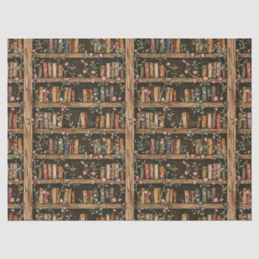 Papier Mousseline Bibliothèques avec vignes fleuries (Recto)