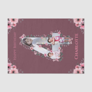 Papier Mousseline Big 4th Birthday Girl Photo Collage Fleur rose