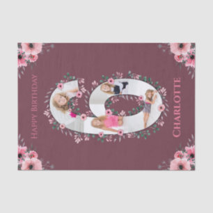 Papier Mousseline Big 6th Birthday Girl Photo Collage Fleur rose