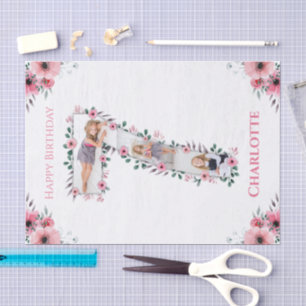 Papier Mousseline Big 7th Birthday Girl Photo Collage Fleur rose