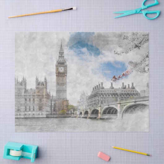 Papier Mousseline Big Ben London Tissue Paper - Royaume-Uni Souvenir (Artisanat)