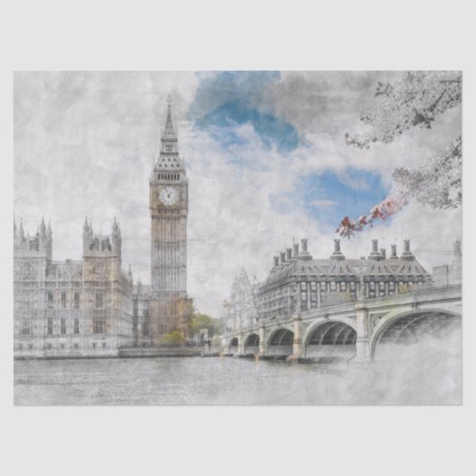 Papier Mousseline Big Ben London Tissue Paper - Royaume-Uni Souvenir (Recto)
