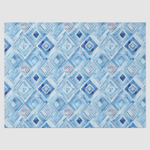 Papier Mousseline Bijou Carré Batik Blanc Bleu
