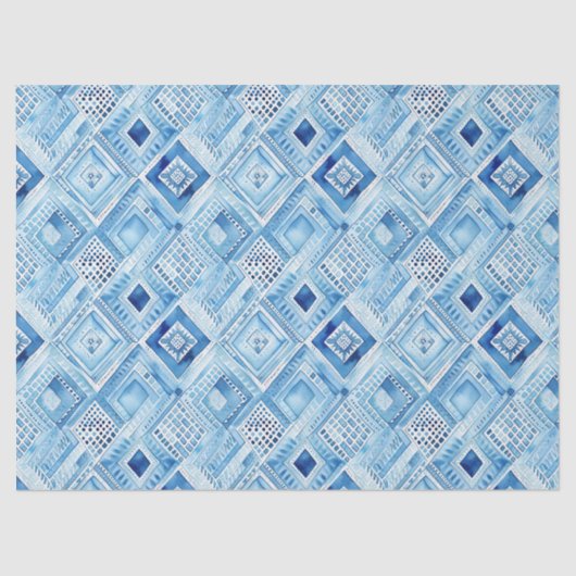 Papier Mousseline Bijou Carré Batik Blanc Bleu (Recto)