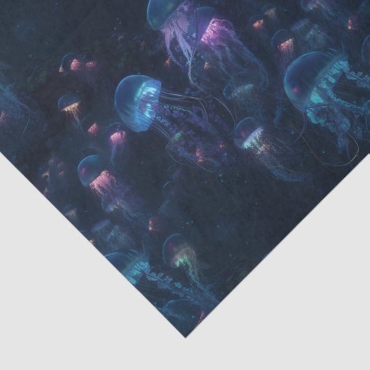 Papier Mousseline Bioluminescente méduse Océan Motif répétitif (Détail)