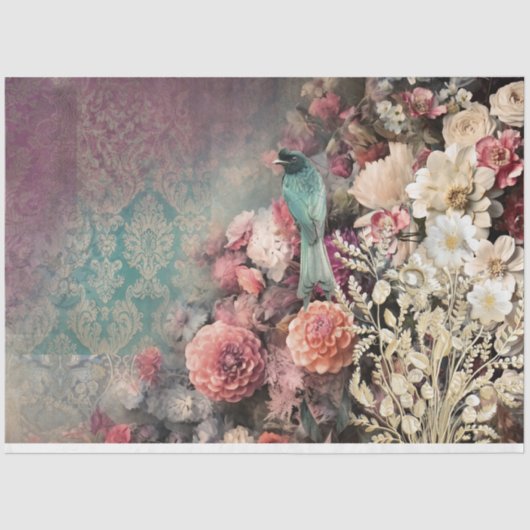 Papier Mousseline Bird & Floral, Demask patchwork motif découpage (Recto)