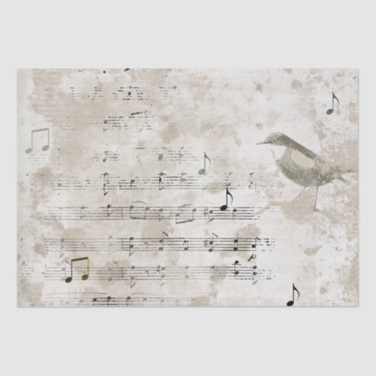Papier Mousseline Bird Song Music Notes Grunge Decoupage (Recto)