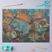 Papier Mousseline Bizarre poisson océan Média mixte Collage Découpag (Artisanat)