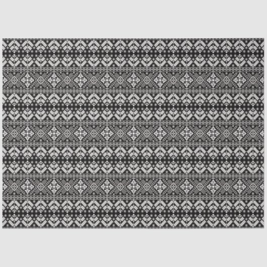 Papier Mousseline Black and White Christmas Fair Isle Motif (Recto)