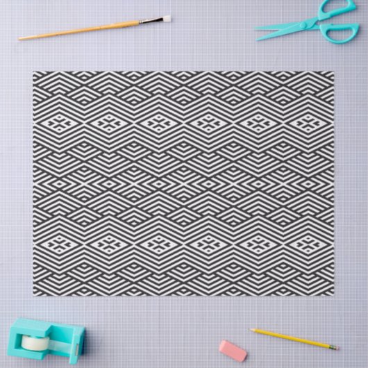 Papier Mousseline Black and White Geometric Pattern (Artisanat)