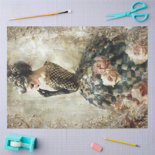 Papier Mousseline Black and White Spring Portrait Tissue Paper (Artisanat)