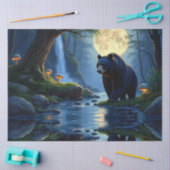 Papier Mousseline Black Bear at the stream under moonlight (Artisanat)
