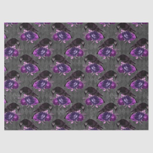 Papier Mousseline Black Birds et Purple Roses découpage (Recto)