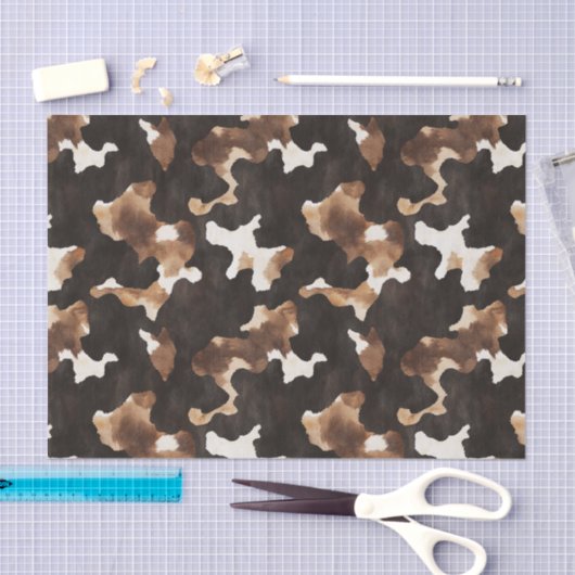 Papier Mousseline Black Brown Cream Cow Print Birthday (Artisanat)