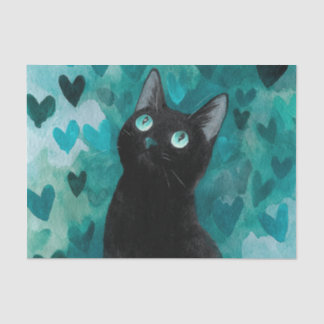 Papier Mousseline Black Cat With Blue Eyes Blue Hearts