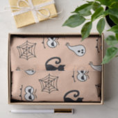 Papier Mousseline Black Cats Spiderwebs et Ghosts Orange Halloween (Cadeau)