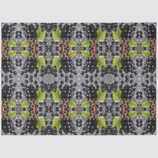 Papier Mousseline Black Currants Berries & Green Leaf Pattern (Recto)