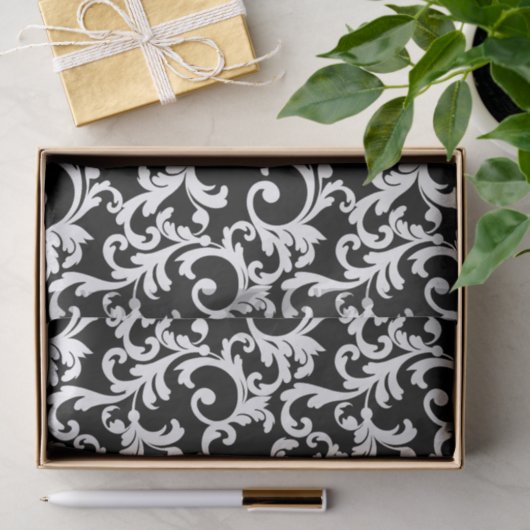 Papier Mousseline Black Elegant Damask Print (Cadeau)